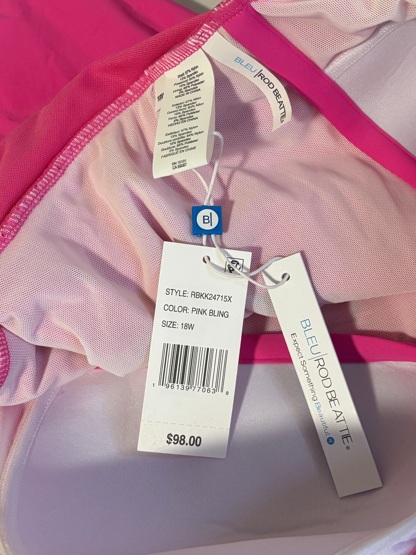 Bleu by Rod Beattie Plus Size Women's Hot Pink Ruched One-Piece Swimsuit NWT