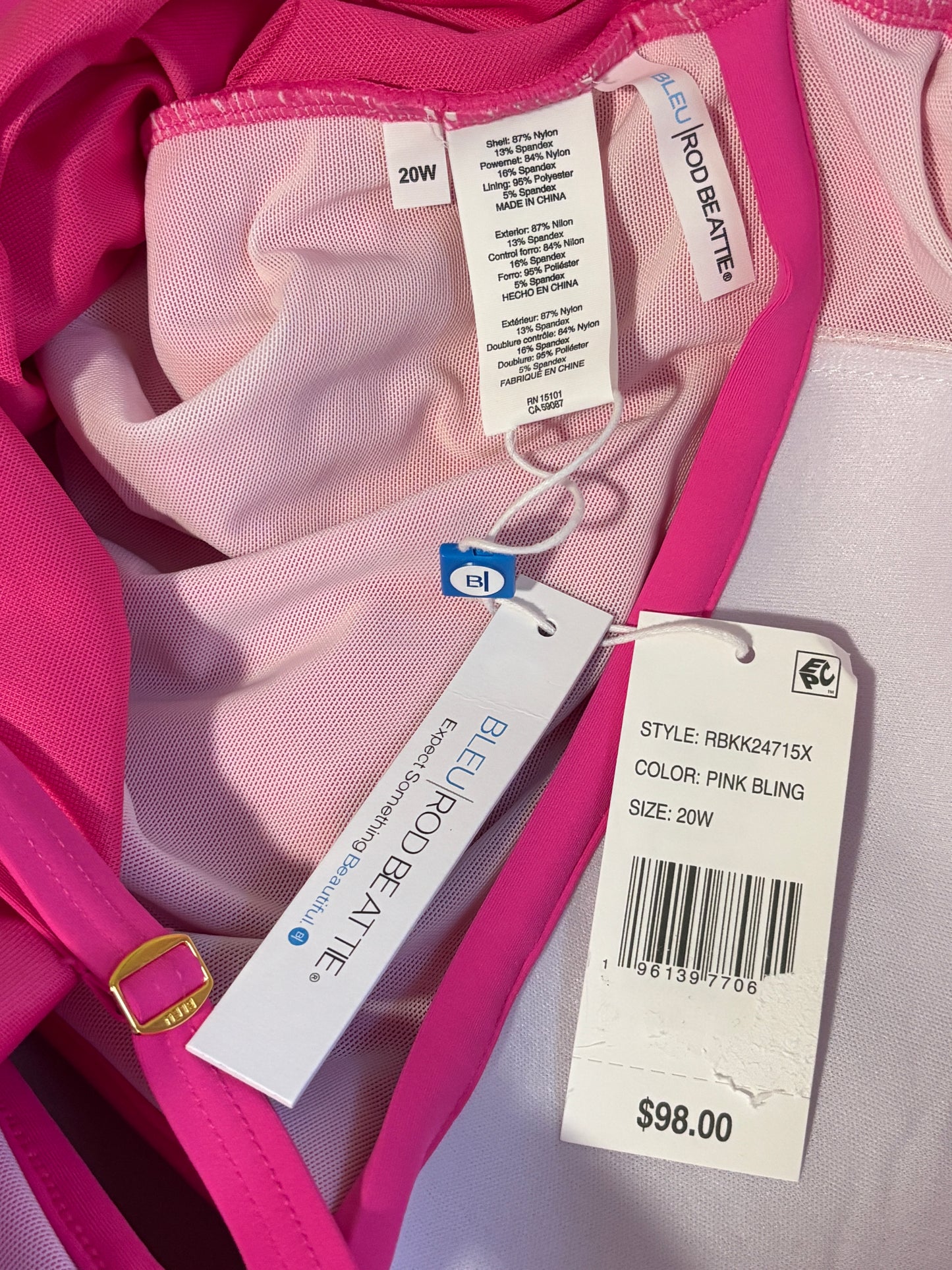 Bleu by Rod Beattie Plus Size Women's Hot Pink Ruched One-Piece Swimsuit NWT