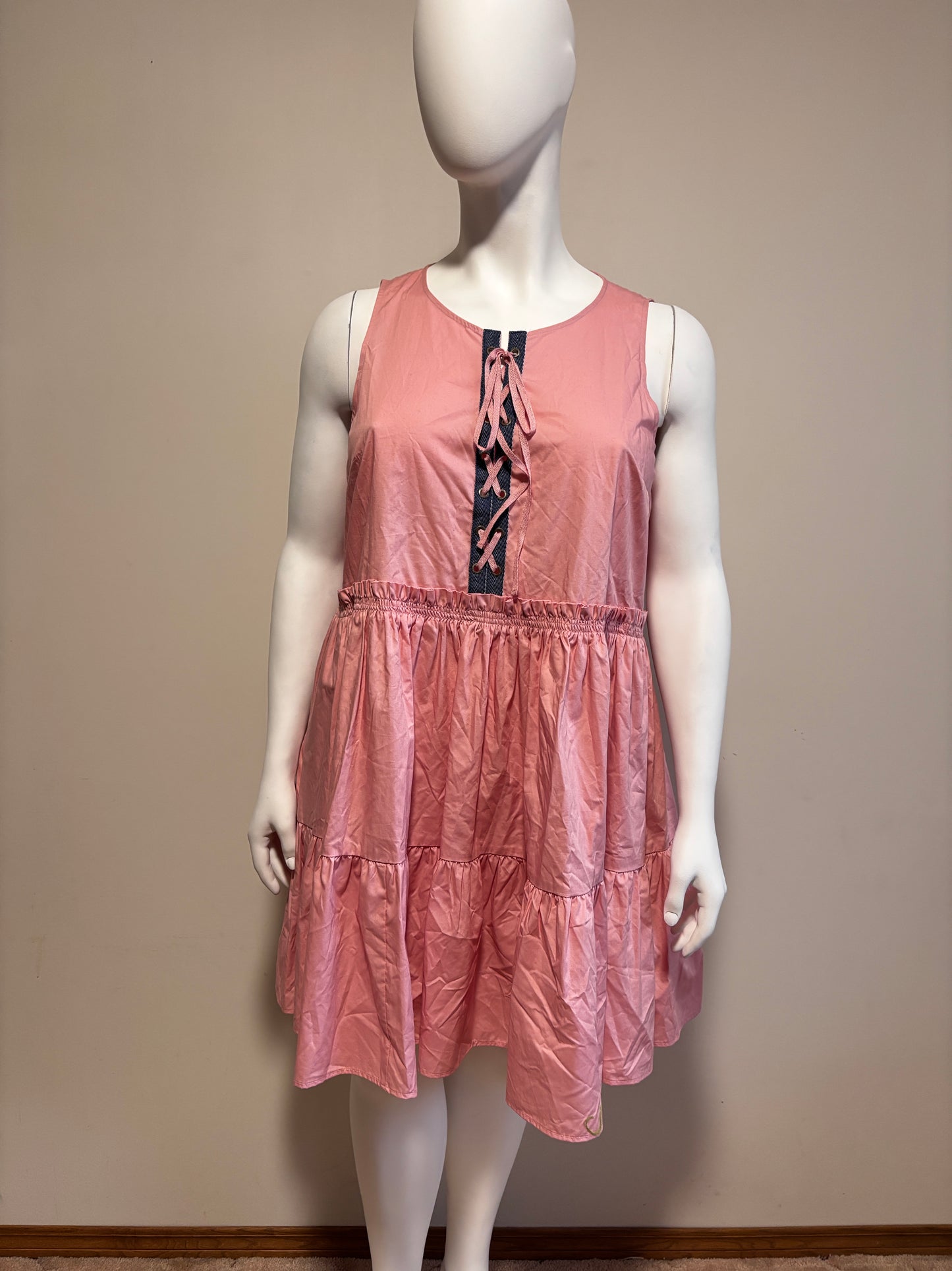Nautica Jeans Women's Pink Lace-Up Tiered Ruffled Sleeveless Dress NWT