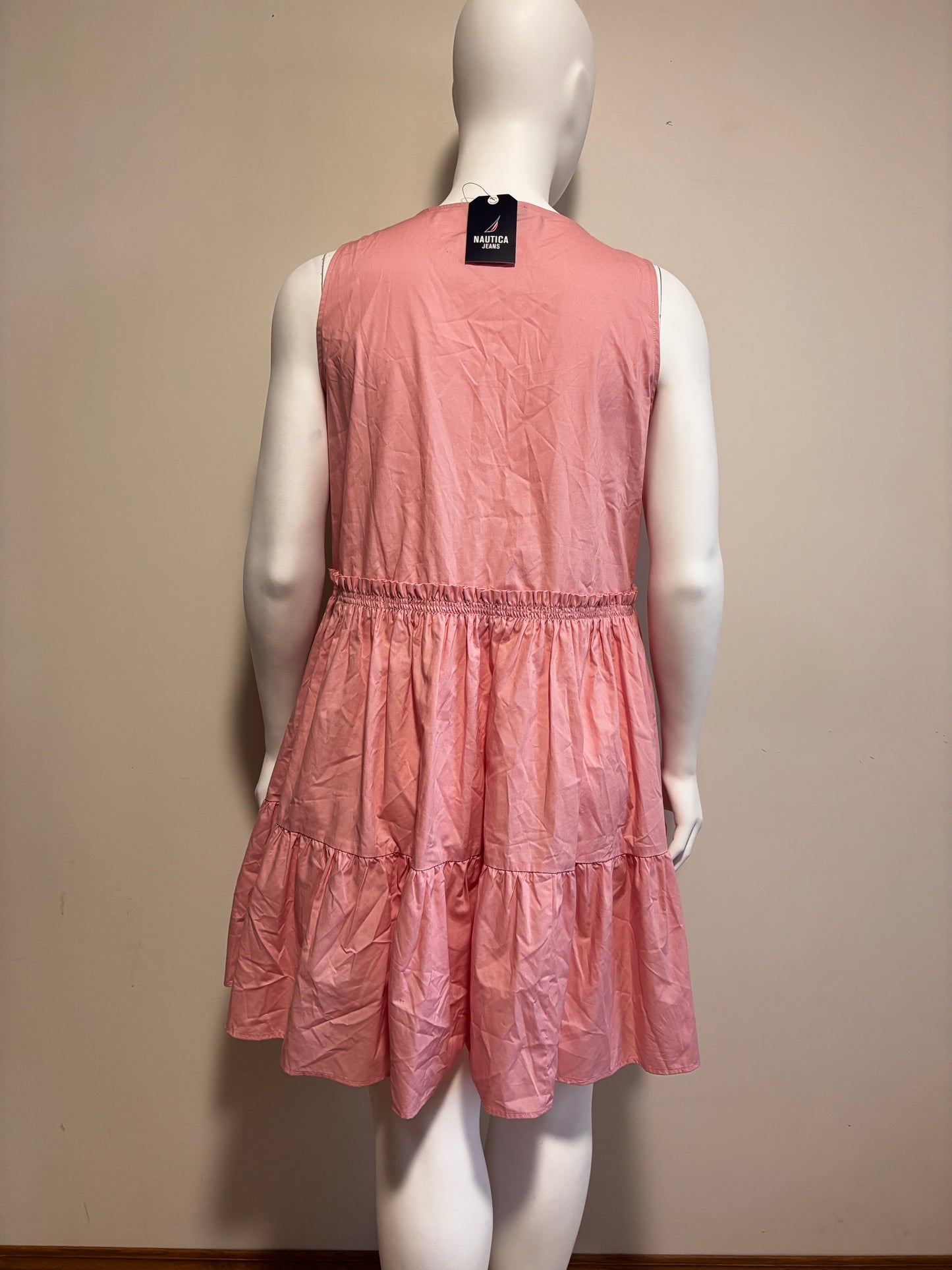 Nautica Jeans Women's Pink Lace-Up Tiered Ruffled Sleeveless Dress NWT