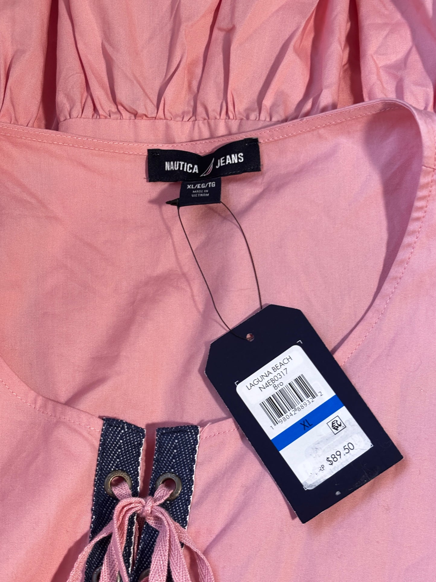 Nautica Jeans Women's Pink Lace-Up Tiered Ruffled Sleeveless Dress NWT