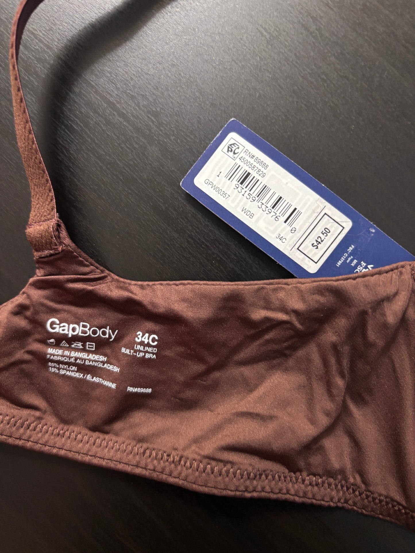 Gap Women's Dark Brown Everyday Essentials Full-Coverage Unlined Bra NWT