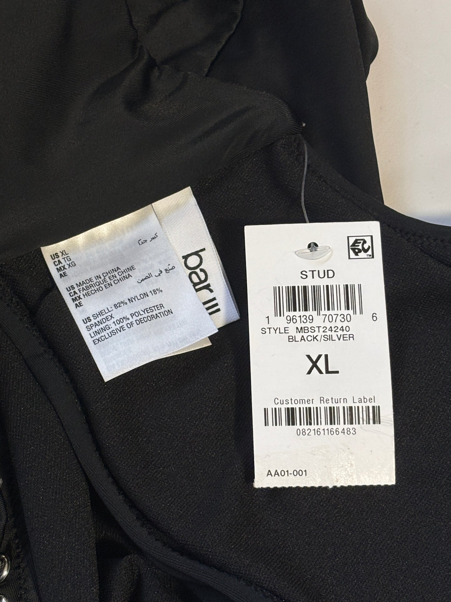 Bar III Women's Black & Silver Stud Plunge One-Piece Swimsuit NWT