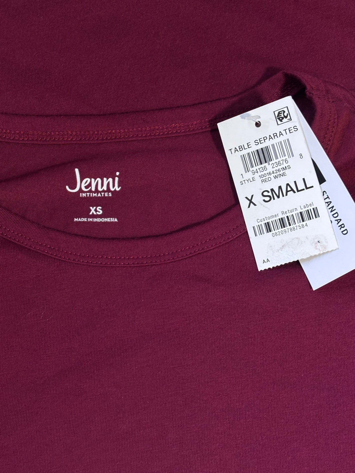 Jenni Intimates Women's Scoop Neck Sleep Tee Red Plum Colour NWT