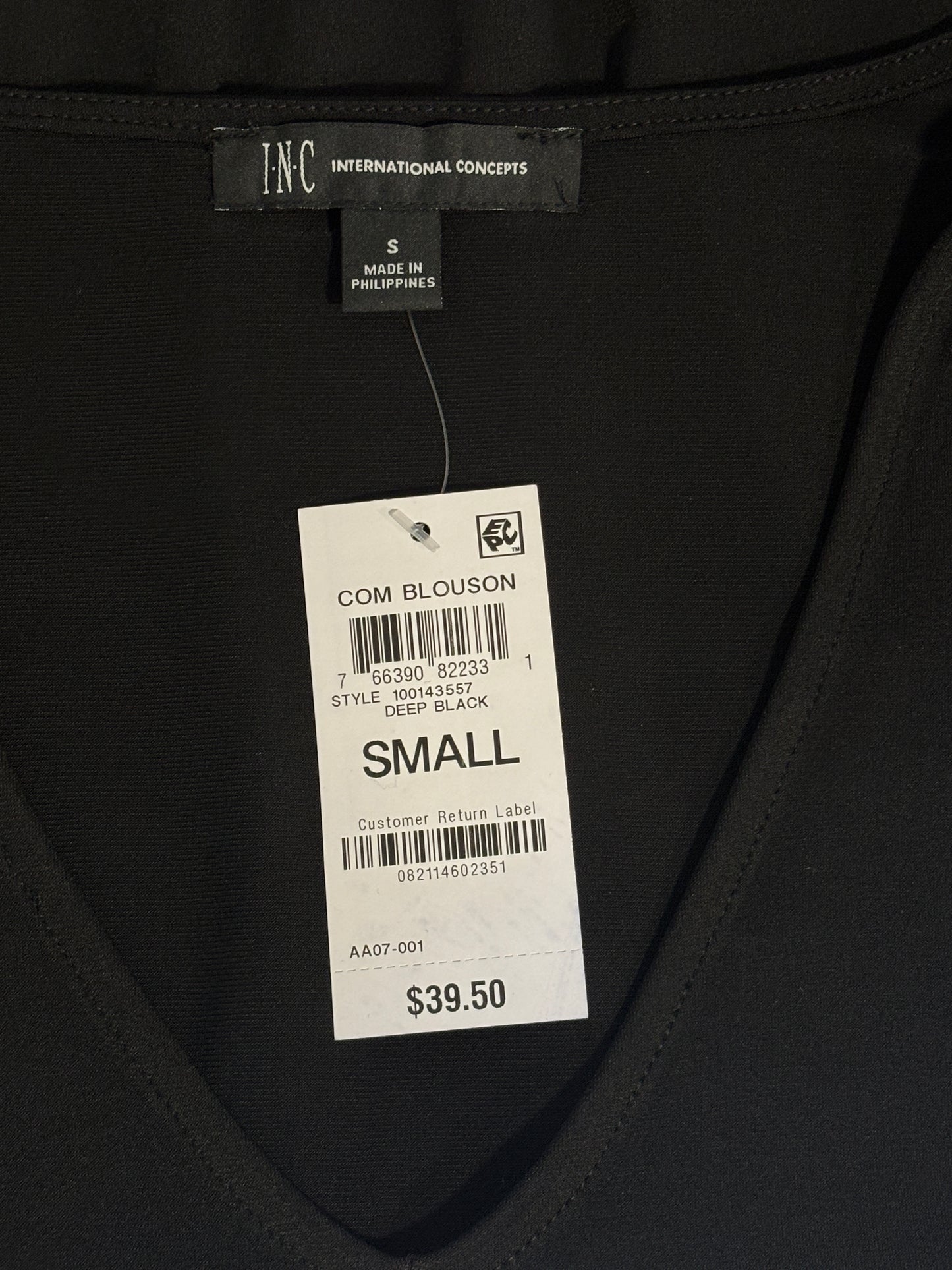 I.N.C. International Concepts Women's Black Smocked-Trim Blouse NWT
