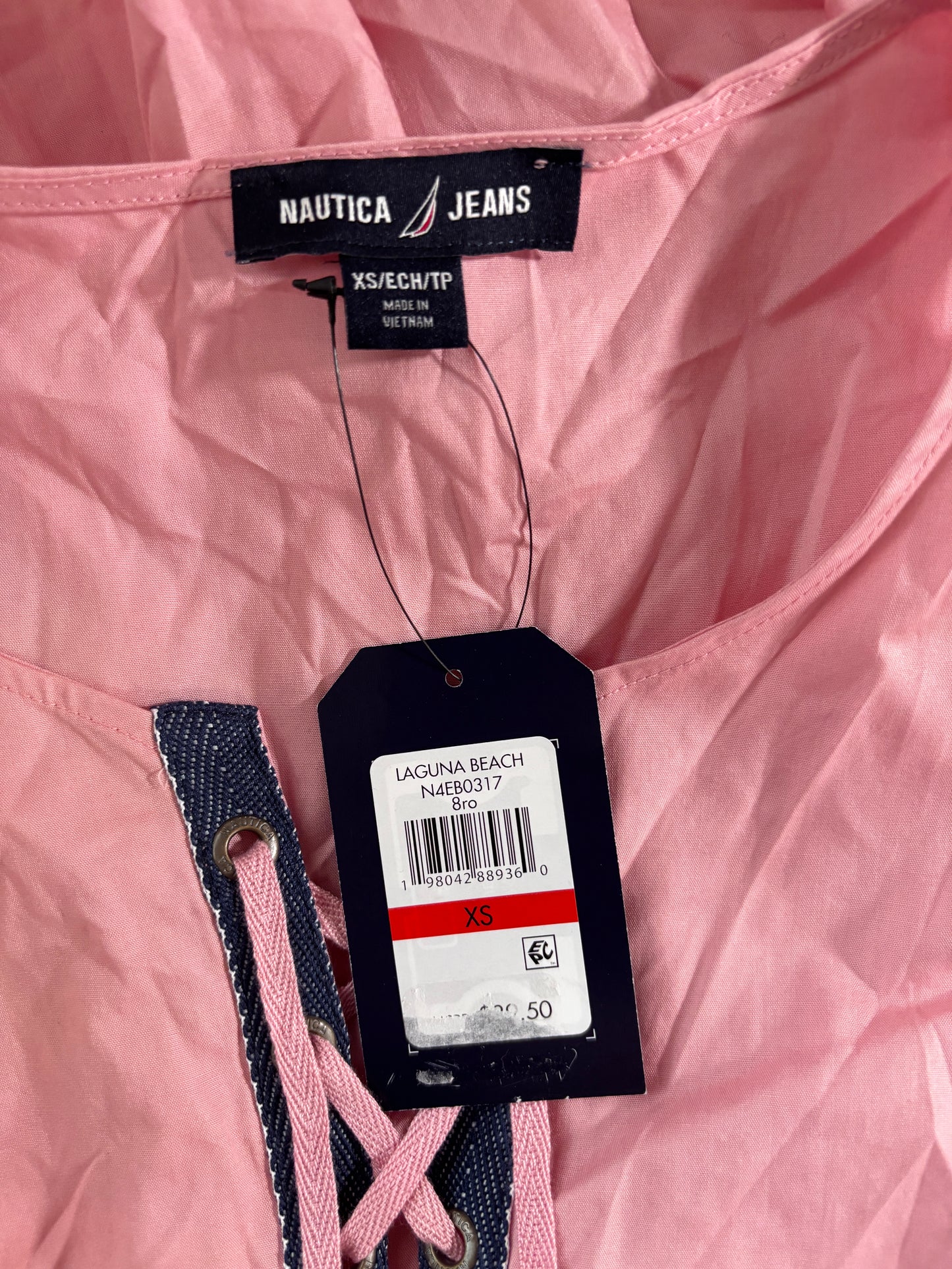 Nautica Jeans Women's Pink Lace-Up Tiered Ruffled Sleeveless Dress NWT