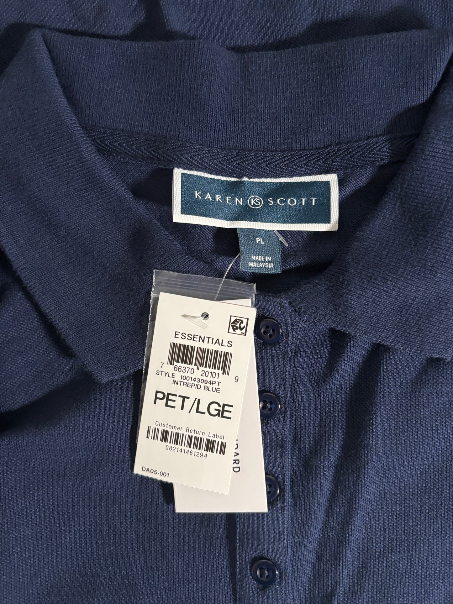 Karen Scott Women's Petite Navy Blue Knit Collared Cotton Polo Top NWT