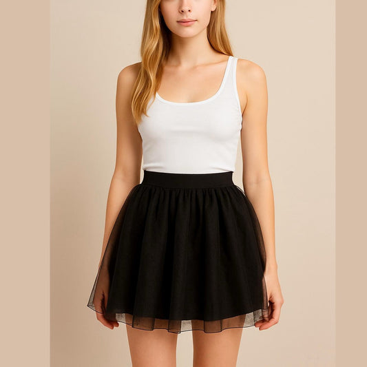 Shein Women's Medium Black Fluffy Tulle Tutu Skirt w/ Elastic Band Waist NIB