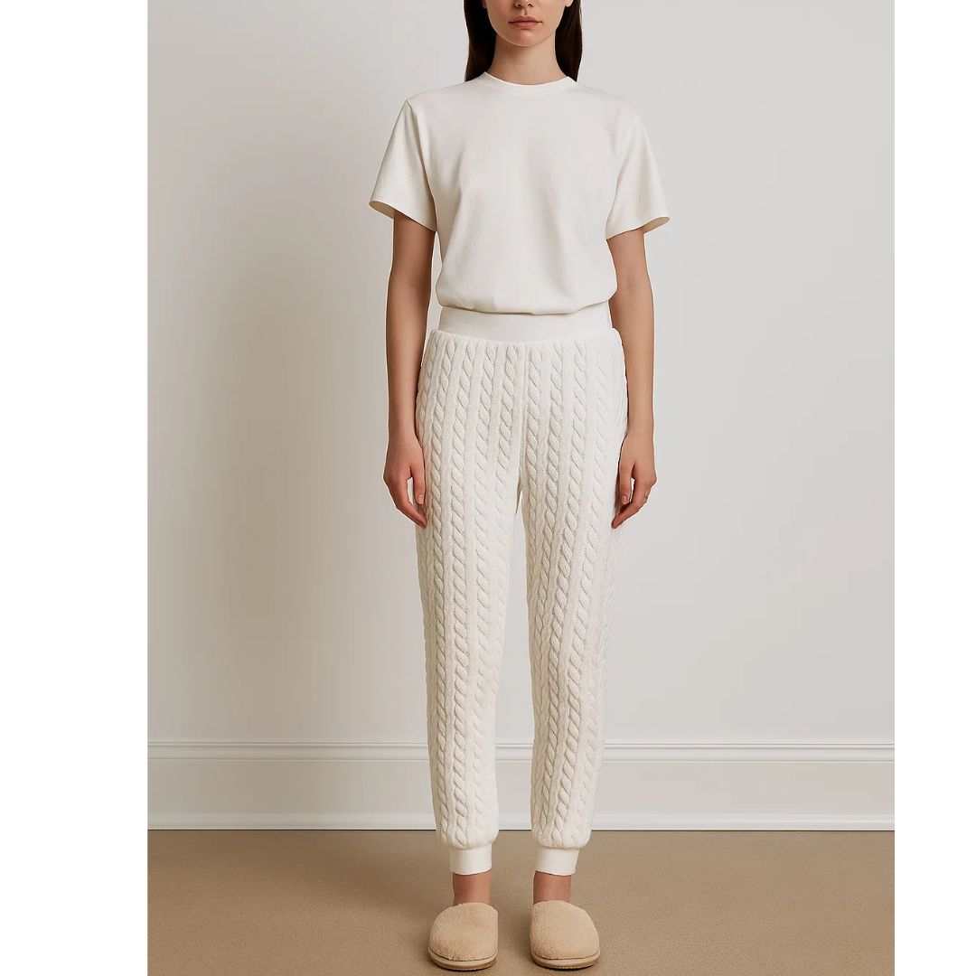 White Quilted Jogger Pants with an Elastic Waist, Size Large- NWOT