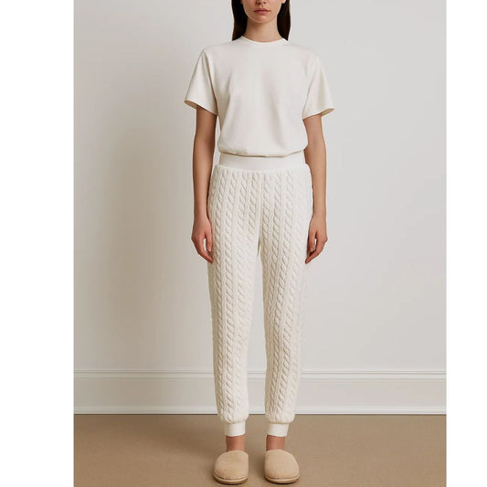 White Quilted Jogger Pants with an Elastic Waist, Size Large- NWOT