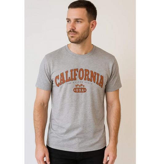 Shein Men's Size Medium Gray California Graphic Print Short-Sleeved T-Shirt NIB