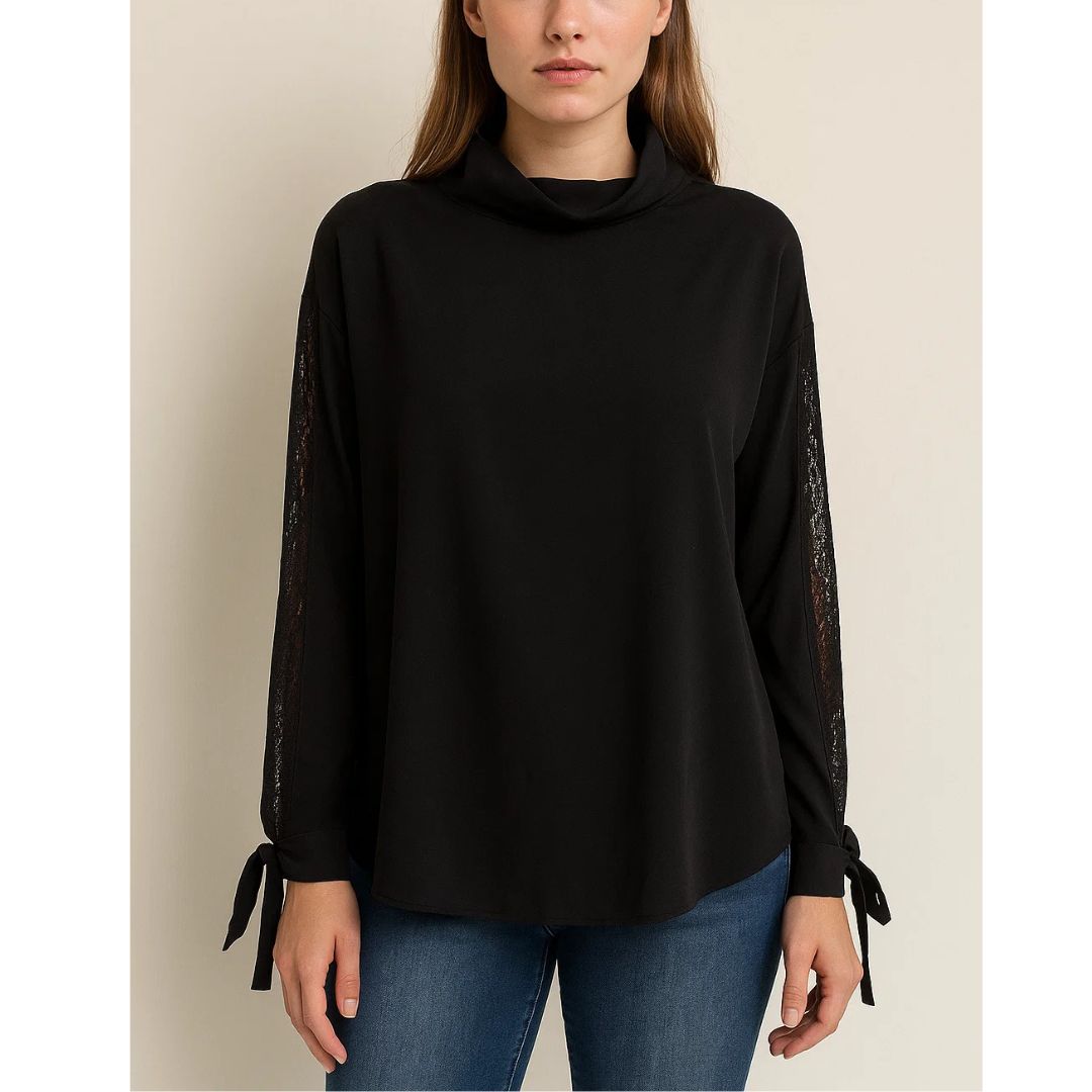 INC International Concepts Black Chiffon Long Sleeved Top / Lace Sleeves NWT
