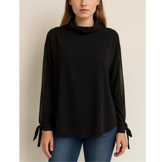 INC International Concepts Black Chiffon Long Sleeved Top / Lace Sleeves NWT