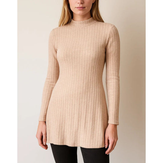 Shein Women's Medium Beige Ribbed Long Sleeve Tunic Knit Top NIB