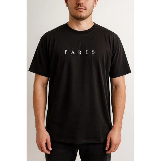 SHEIN Men's Black Paris Graphic Short Sleeve T-Shirt Casual Streetwear NIB