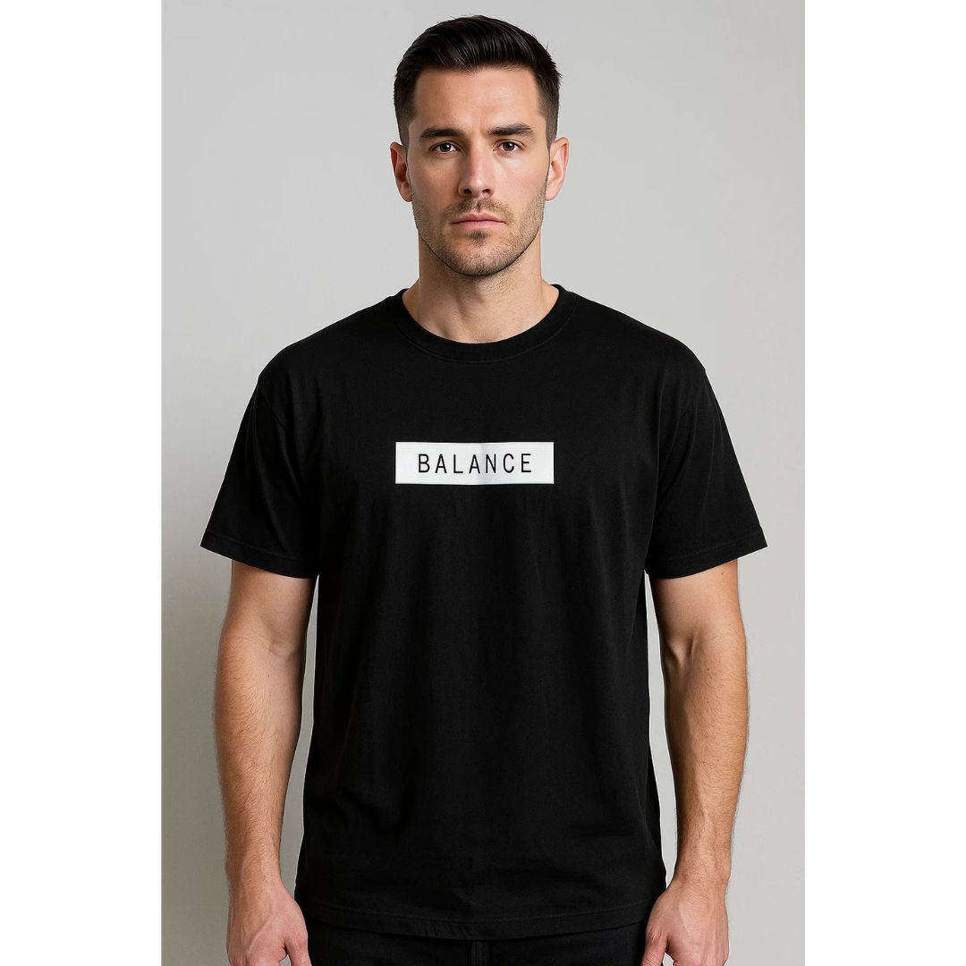 SHEIN Men's Small Black Casual Graphic "Balance" Sporty Short Sleeve T-Shirt NIB