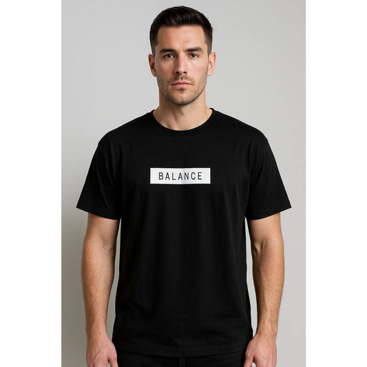 SHEIN Men's Small Black Casual Graphic "Balance" Sporty Short Sleeve T-Shirt NIB