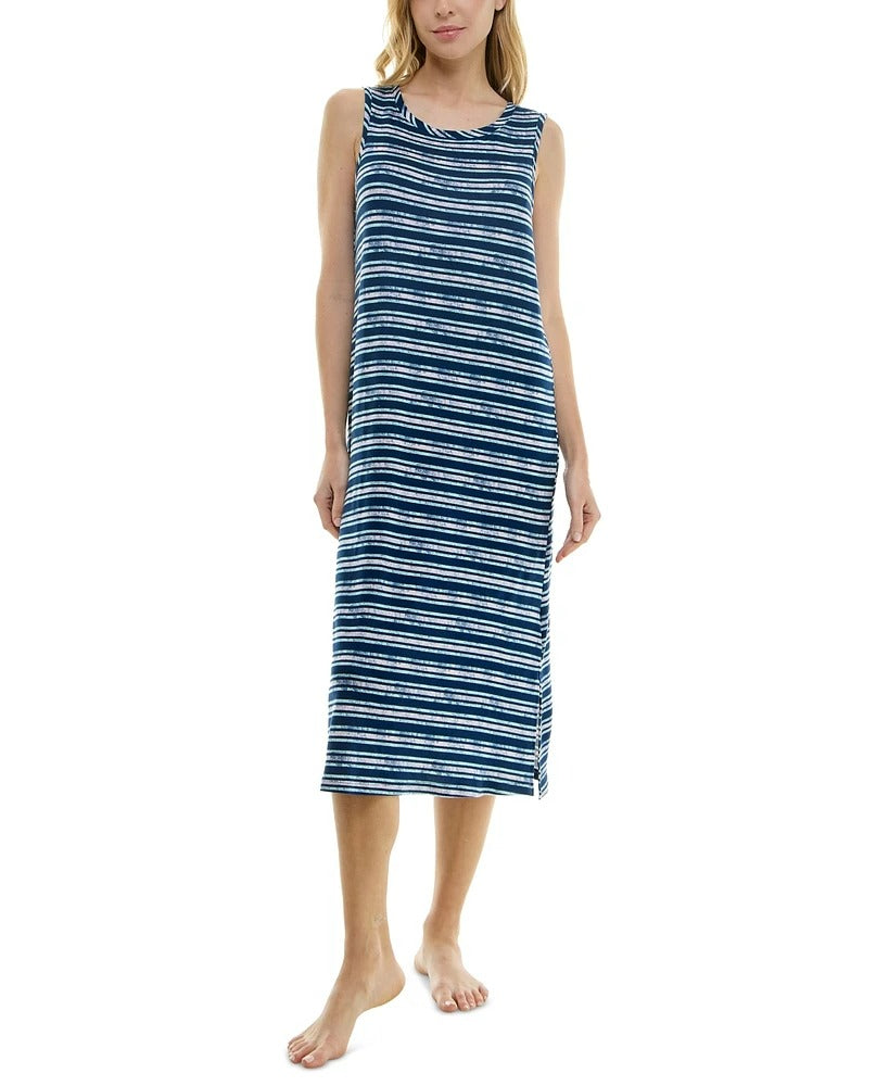 Roudelain Women's Blue Striped Soft Sleeveless Midi Nightgown / Sleep Dress NWT