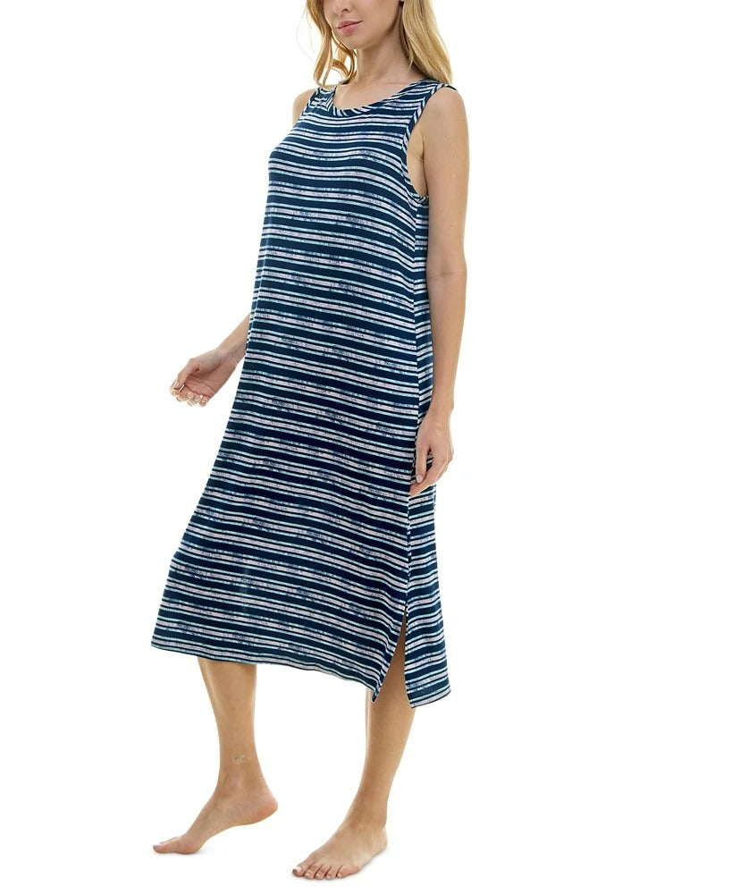 Roudelain Women's Blue Striped Soft Sleeveless Midi Nightgown / Sleep Dress NWT