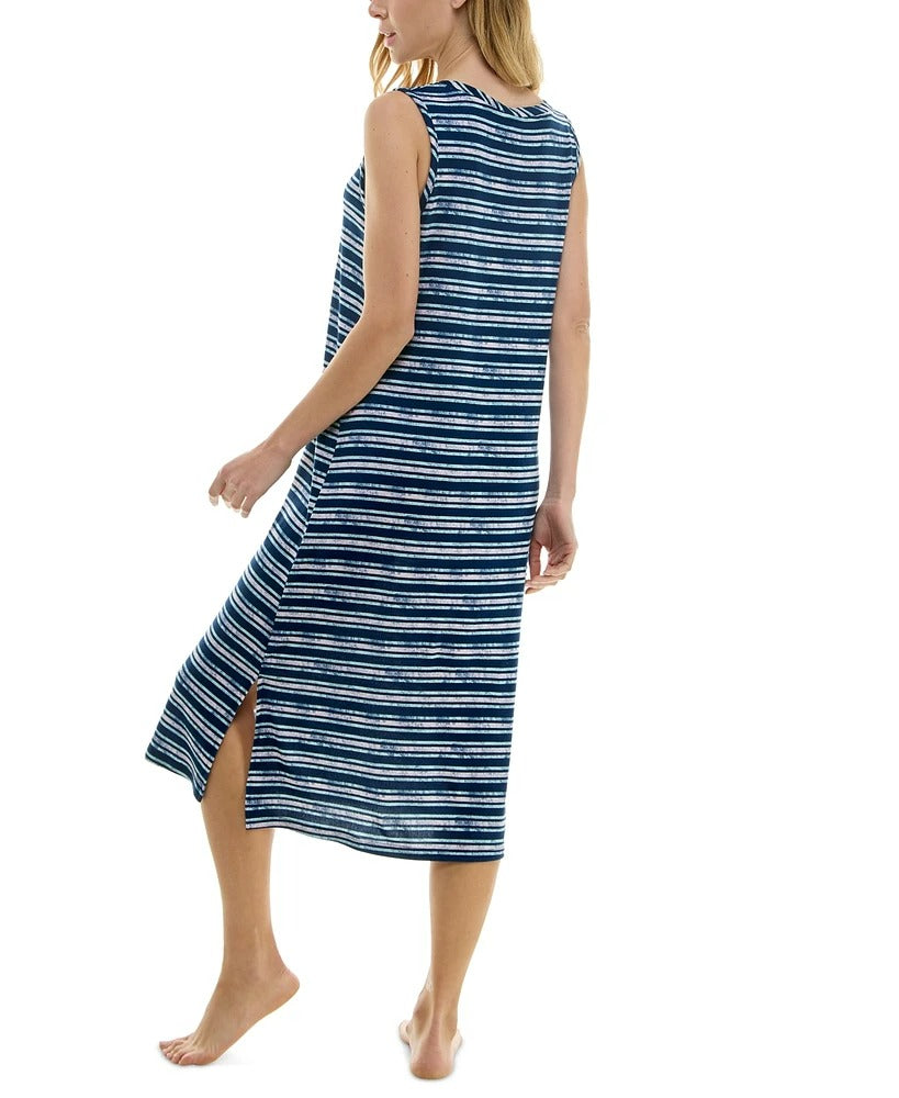 Roudelain Women's Blue Striped Soft Sleeveless Midi Nightgown / Sleep Dress NWT