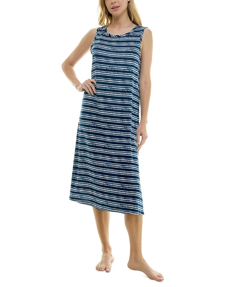 Roudelain Women's Blue Striped Soft Sleeveless Midi Nightgown / Sleep Dress NWT