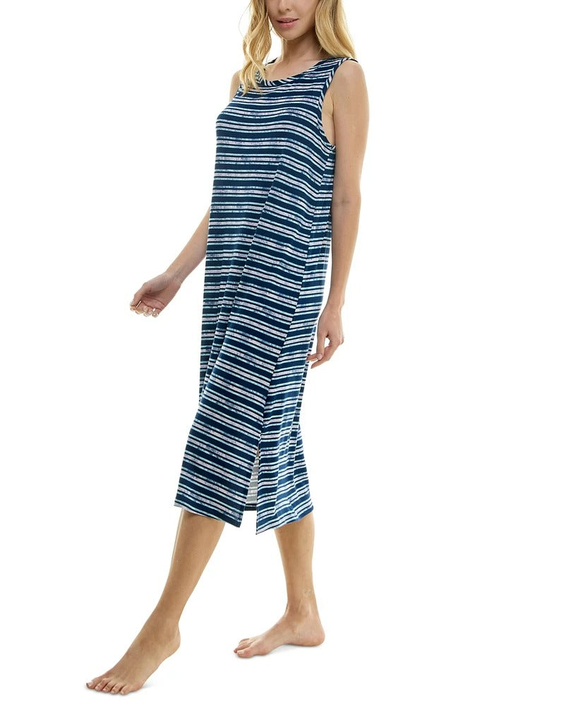Roudelain Women's Blue Striped Soft Sleeveless Midi Nightgown / Sleep Dress NWT