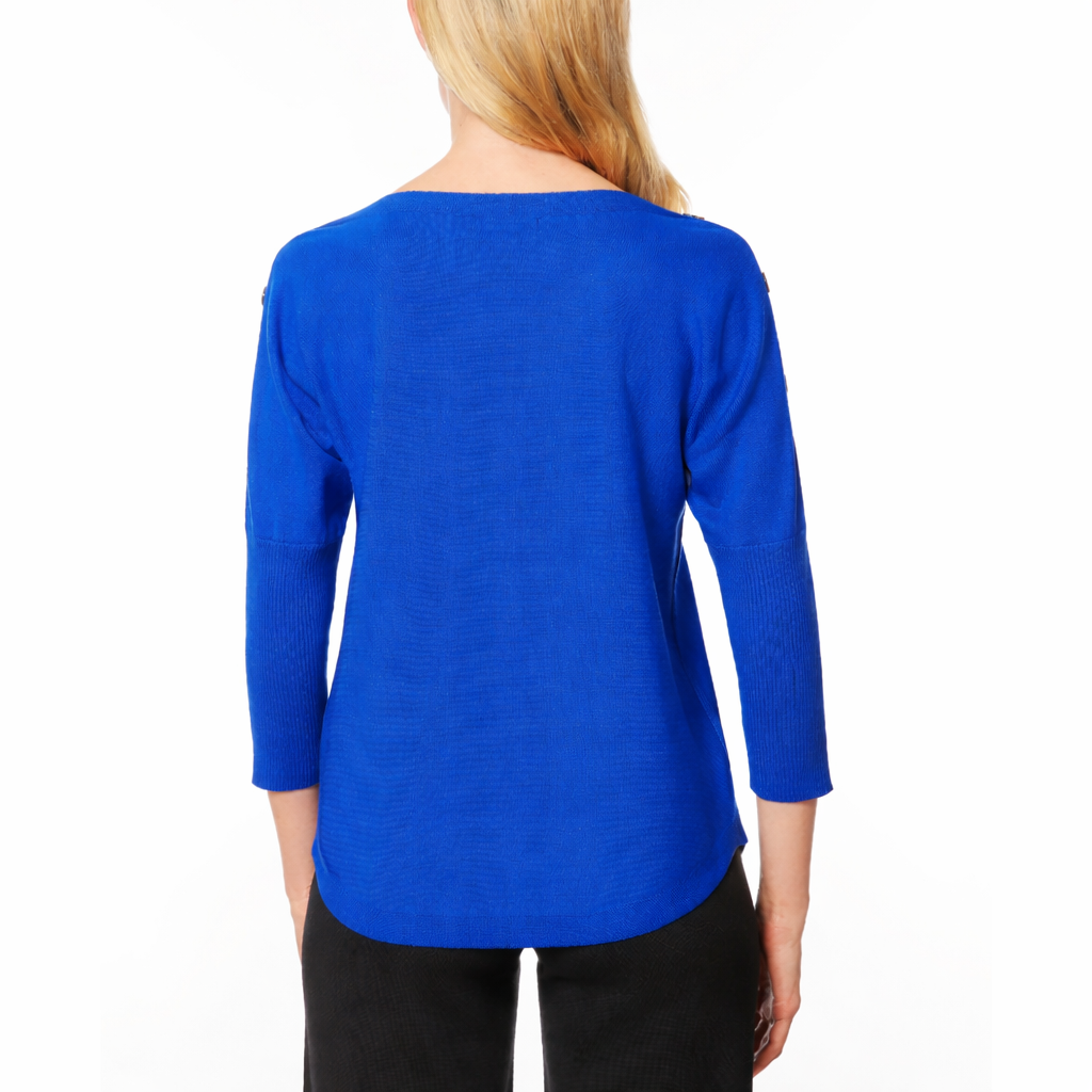 Melissa Paige Medium Petite Blue Dolman-Sleeve Buttoned-Sleeve Sweater NWT