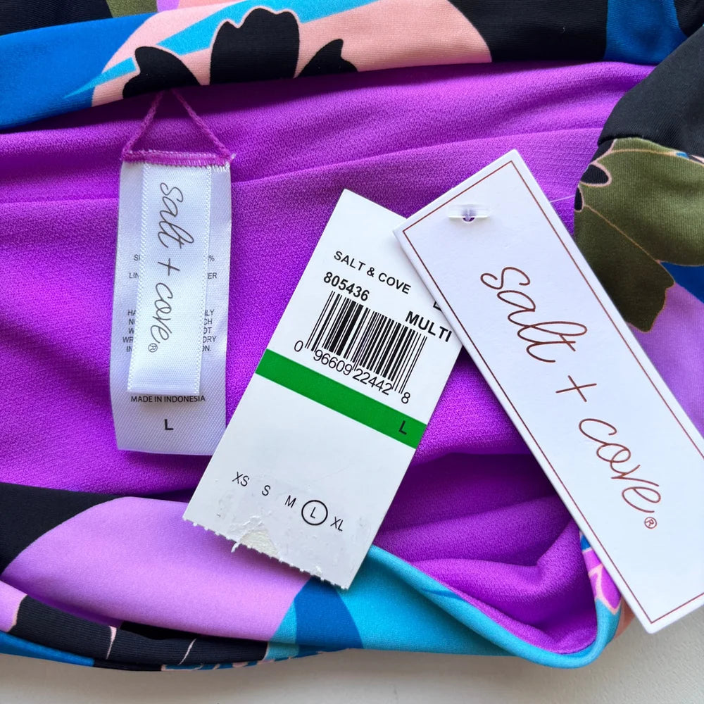 Salt + Cove Women's Purple & Multicolor High-Waist Bikini Bottoms NWT