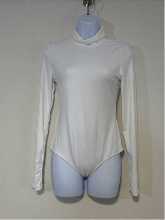SHEIN Size Medium White Long Sleeve Turtleneck Bodysuit NWT