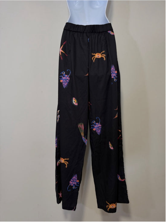SHEIN Size Medium Black Printed Wide Leg High Waist Pants NWT