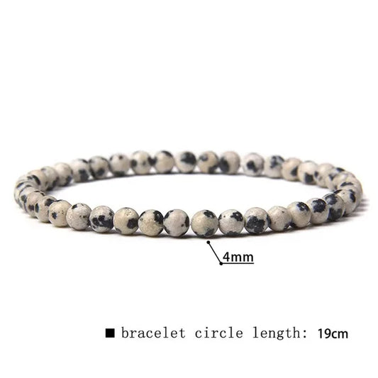4mm Dalmatian Stone Beaded Stretchy Cream & Black Bracelet