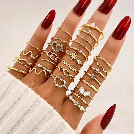 29PCS Gold Fashion Stackable Ring Set for Women