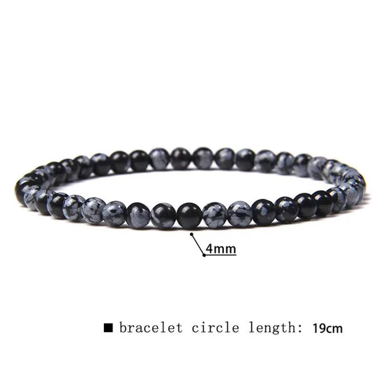 4mm Snowflake Stone Gemstone Beaded Stretchy Stacking Bracelet