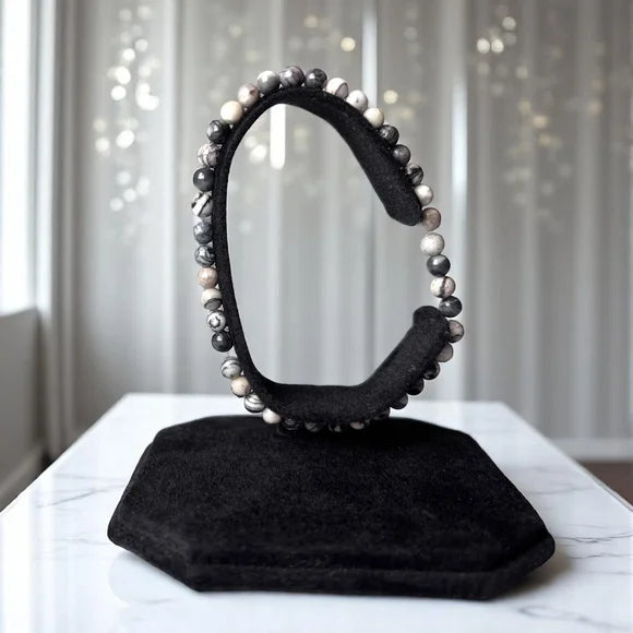 4mm Black Web Stone Natural Gemstone Beaded Stretchy Bracelet