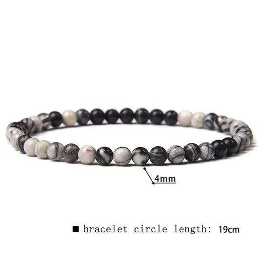 4mm Black Web Stone Natural Gemstone Beaded Stretchy Bracelet