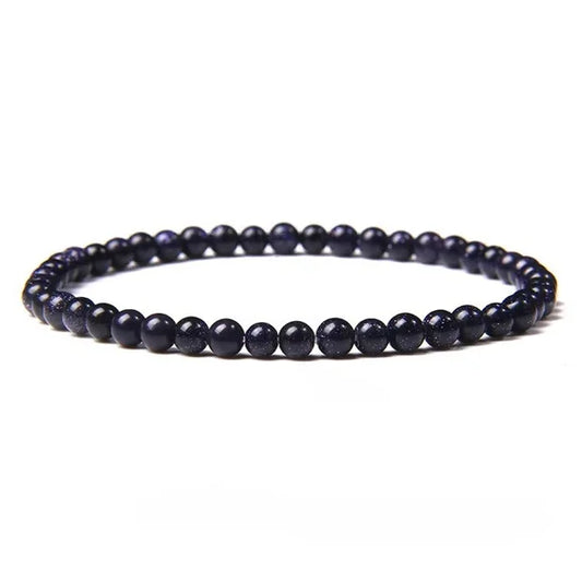 4mm Blue Sandstone Sparkly Natural Gemstone Beaded Stretchy Bracelet