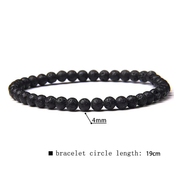 4mm Black Lava Stone Beaded Stretchy Bracelet Jewelry
