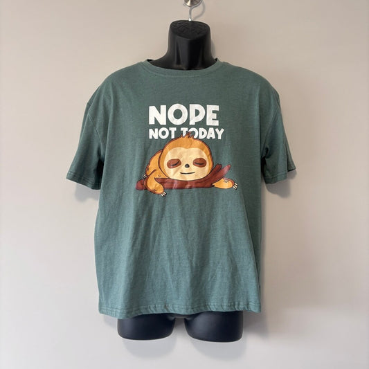 SHEIN Men's XS Green Sloth Graphic T-Shirt "NOPE NOT TODAY" Funny Tee NIB