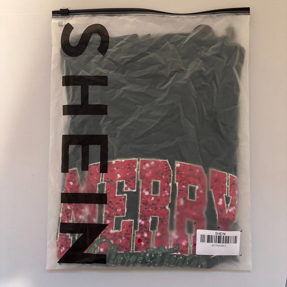 SHEIN Women's Size Small Green 'Merry Christmas' Graphic T-Shirt NWT