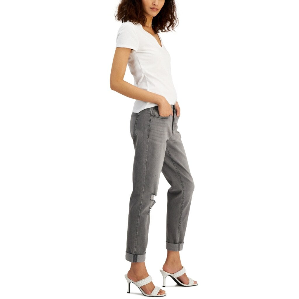 INC International Concepts Women's 2 Grey Mid Rise Ripped Straight-Leg Jeans NWT