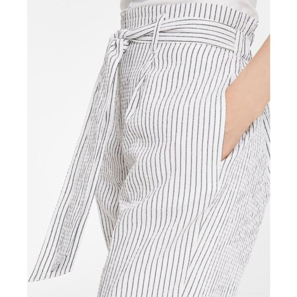 Bar III Women's XXL White and Black Pucker-Stripe Tie-Waist Dress Pants NWT