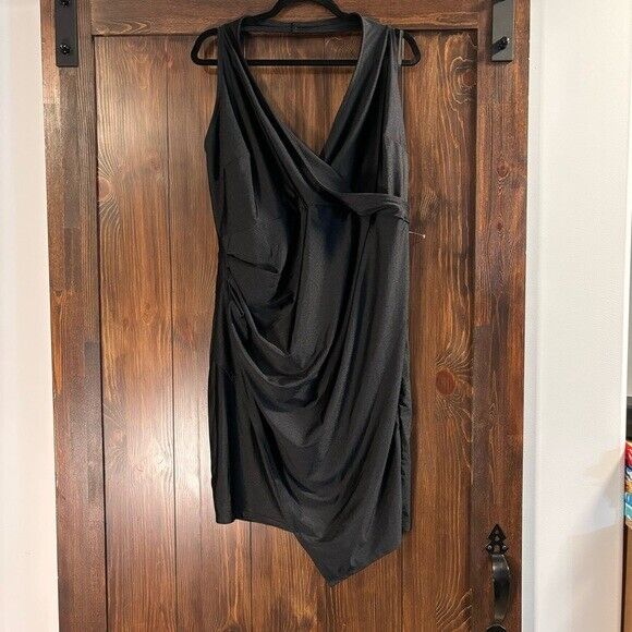 CITY STUDIOS Black Plus Size Stretchy Halter Faux-Wrap Dress NWT
