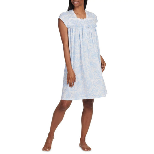 Miss Elaine Size Small Blue & White Paisley Nightgown, Silkyknit Sleep-Dress NWT