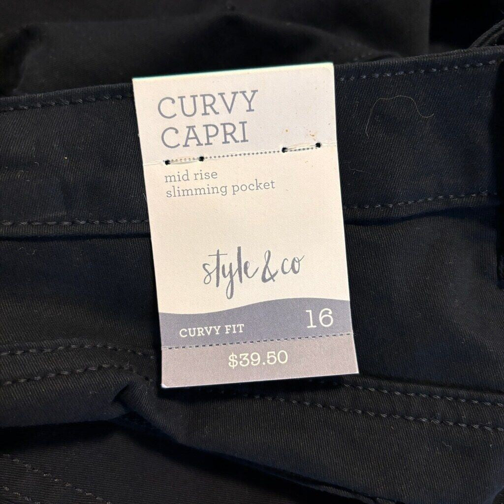 Style & Co Women's Curvy Cuffed Capri Black Jeans NWT