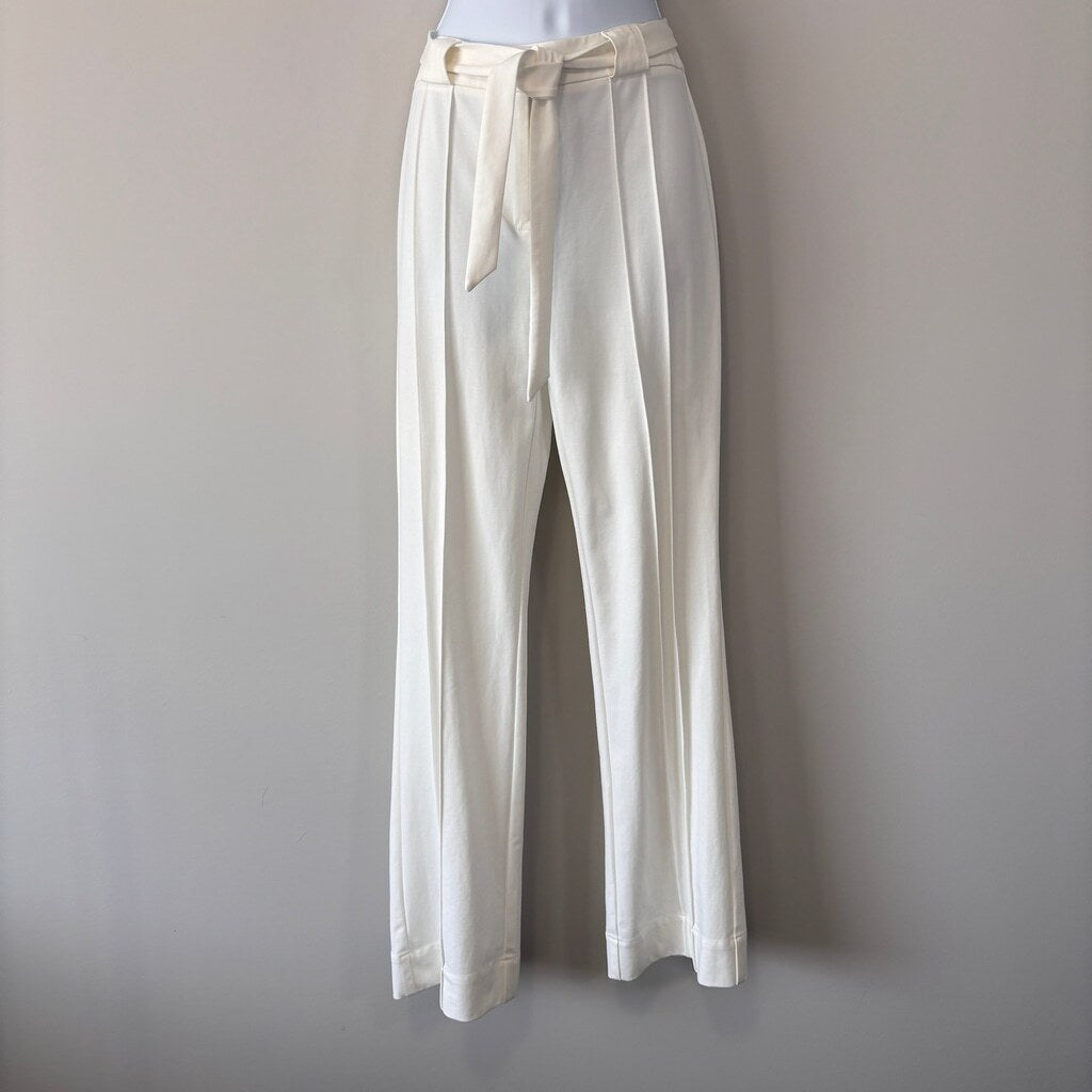 Donna Karan Women's Size 2 White Belted Seamed Slim Straight Trousers NWT