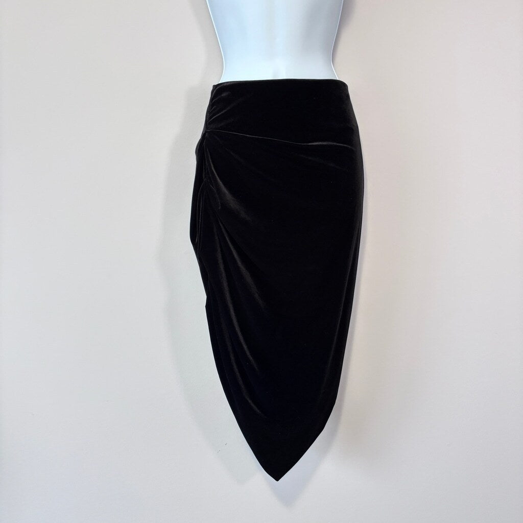 DKNY Women's Size US 8 Black Ruched Velvet Midi Pencil Skirt NWT