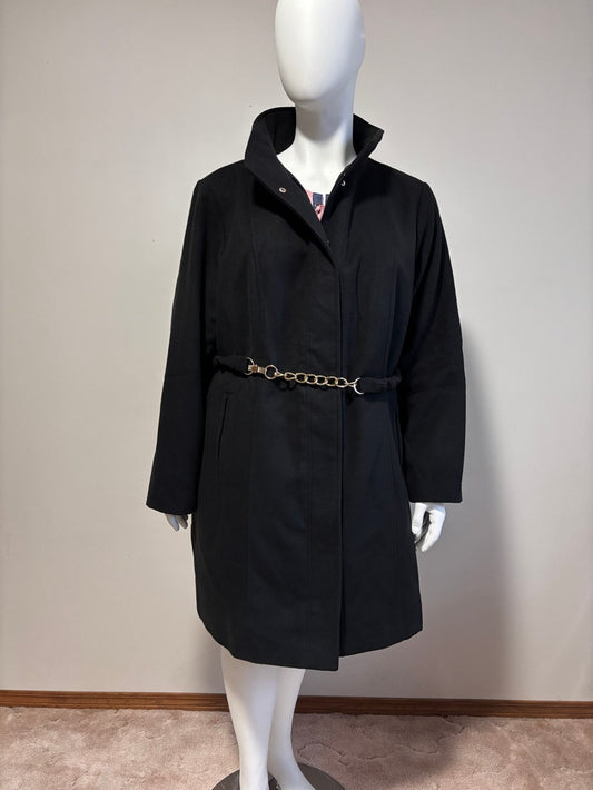 Arna York Collection by AVENUE Black Belted Formal Winter Coat Plus Size 24 NWT