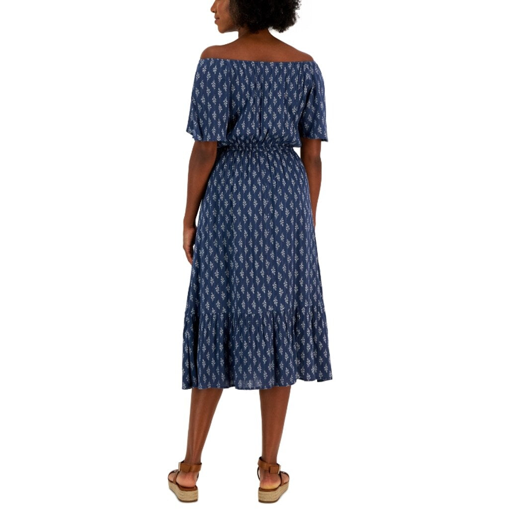 Style & Co Plus Size 4X Blue & White Floral Printed On-Off Ruffle Hem Dress NWT