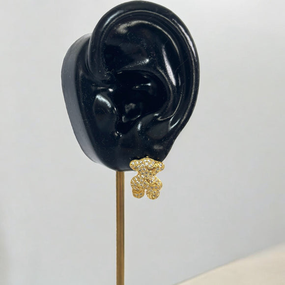 Women's Gold Bear Stud Earrings with Crystals NWT