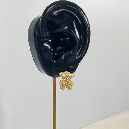 Women's Gold Bear Stud Earrings with Crystals NWT